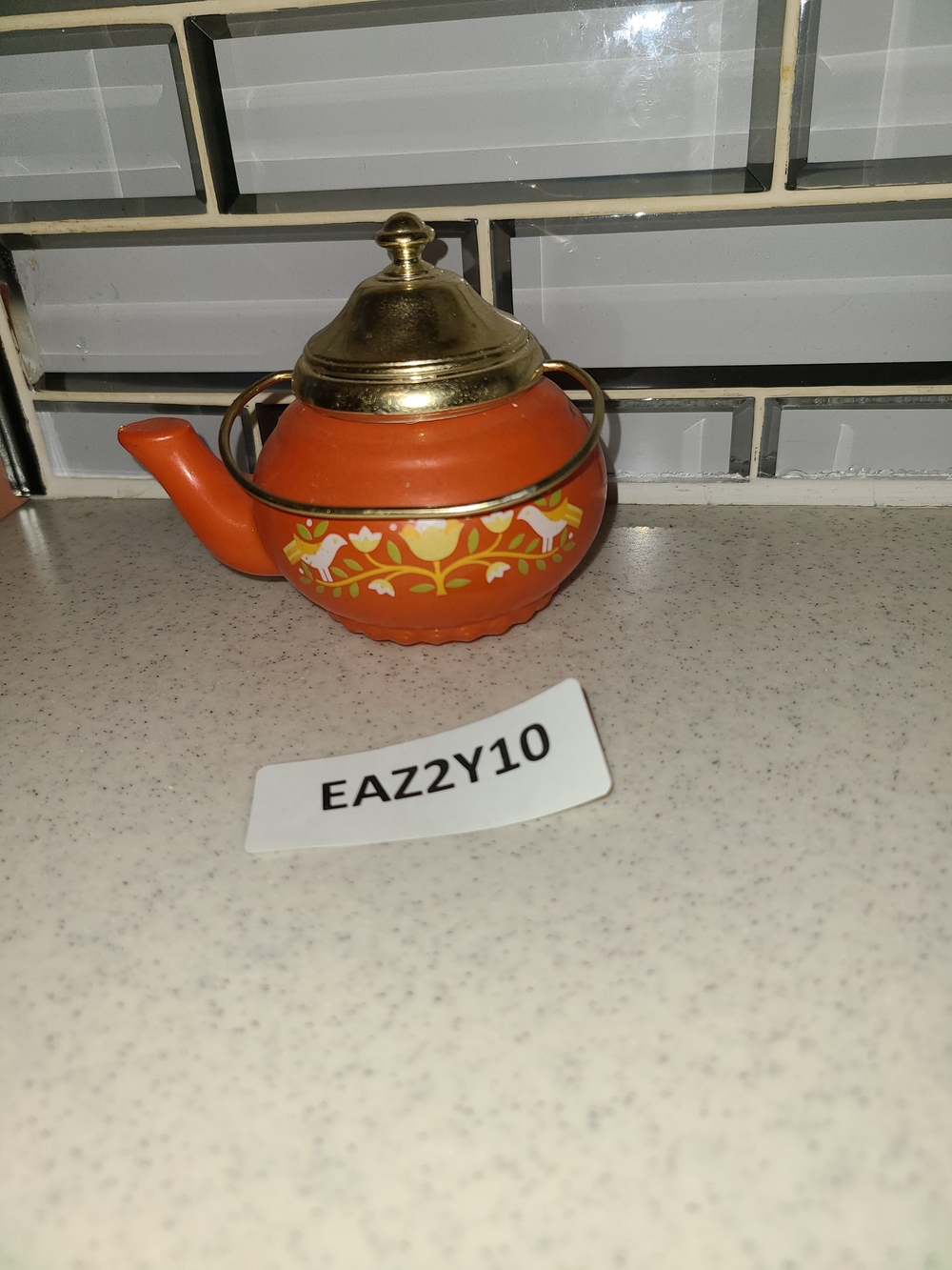 Avon Orange Decorative Teapot with Gold-Tone Lid